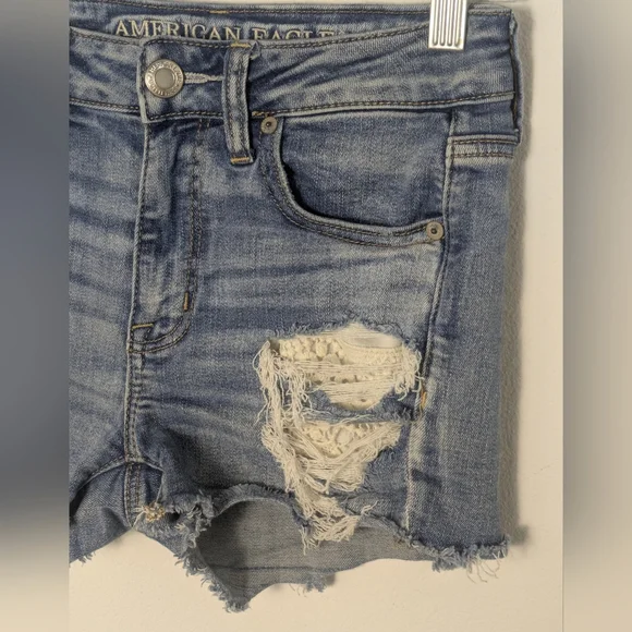 American Eagle Hi Rise Shortie Shorts 0 Distressed Next Level Stretch Women Lace - Picture 3 of 16